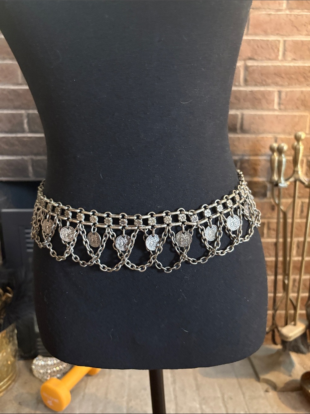 Vintage Silver-Tone Coin Chain Belt